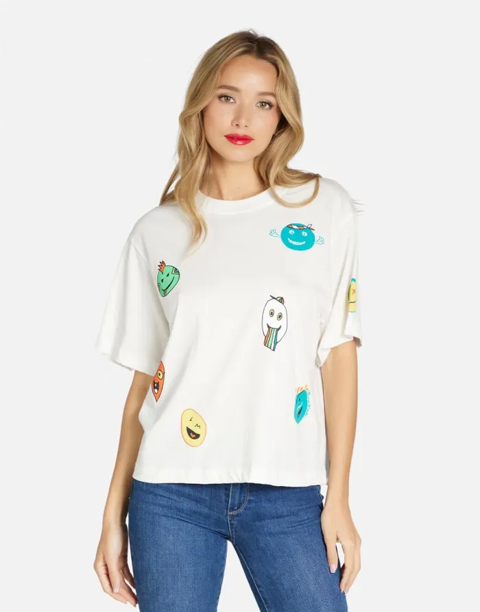 Rue Comic Emojis Milk Women Lauren Moshi Short Sleeve