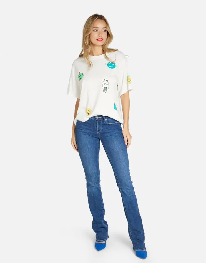 Rue Comic Emojis Milk Women Lauren Moshi Short Sleeve