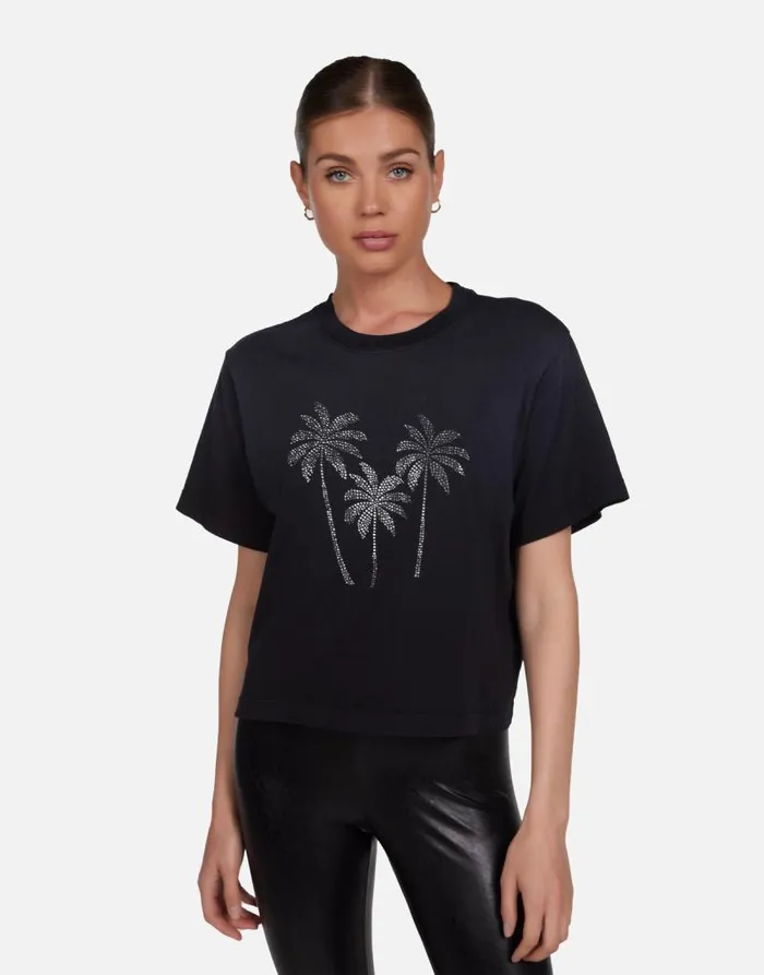 Rue Crystal Palm Trees Jet Black Ombre Women Lauren Moshi Short Sleeve