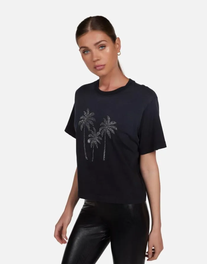 Rue Crystal Palm Trees Jet Black Ombre Women Lauren Moshi Short Sleeve