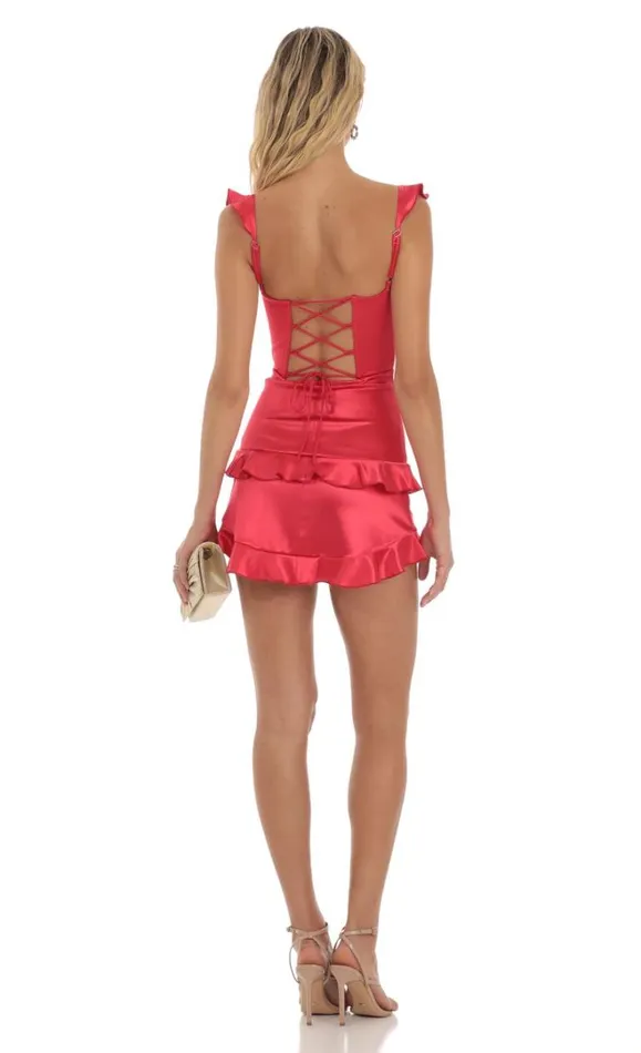 Ruffle Corset Dress Red Women LUCY IN THE SKY Mini Dresses