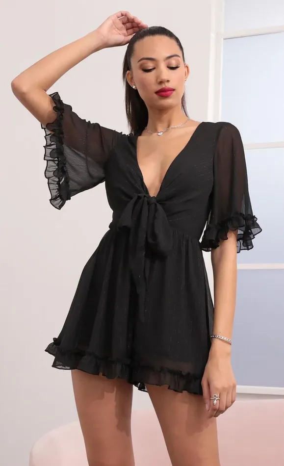 Ruffle Romper Black Women LUCY IN THE SKY Rompers