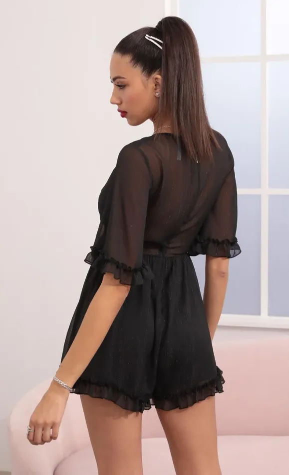 Ruffle Romper Black Women LUCY IN THE SKY Rompers Ruffle Romper Black Women LUCY IN THE SKY Rompers