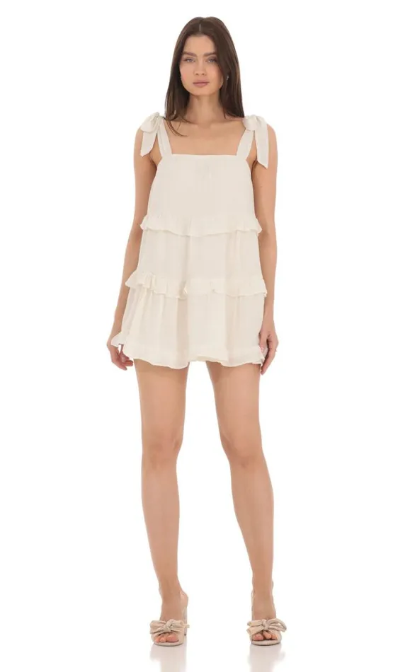Ruffle Shift Dress Cream Women LUCY IN THE SKY Mini Dresses