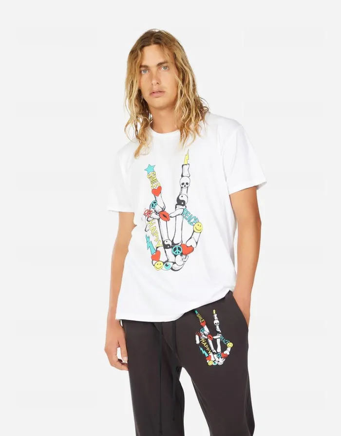 Sadler Color Elements Skeleton Peace White Men Lauren Moshi Tees