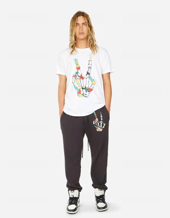 Sadler Color Elements Skeleton Peace White Men Lauren Moshi Tees