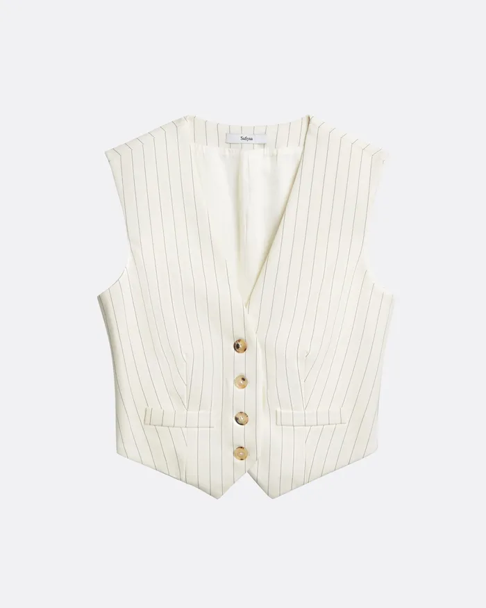 Safiyaa Tops Women Lana Ivory Waistcoat Ivory Pinstripe