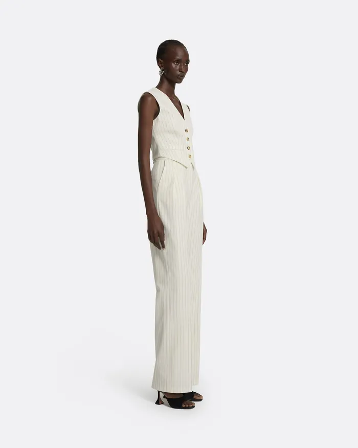 Safiyaa Tops Women Lana Ivory Waistcoat Ivory Pinstripe