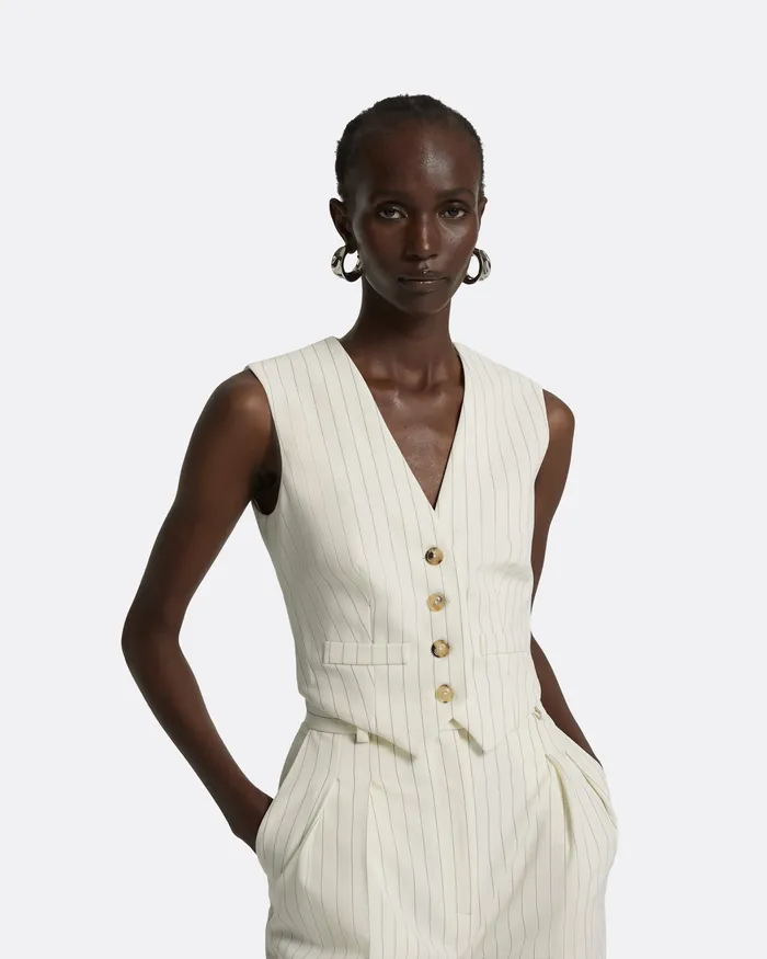Safiyaa Tops Women Lana Ivory Waistcoat Ivory Pinstripe