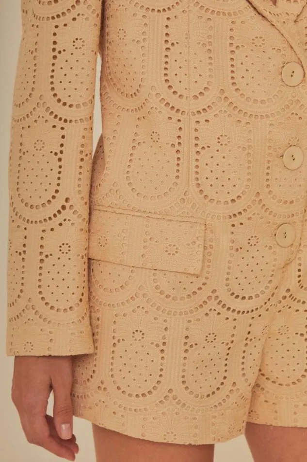 Sand Cotton Eyelet Tailored Romper Women FARM Rio Rompers