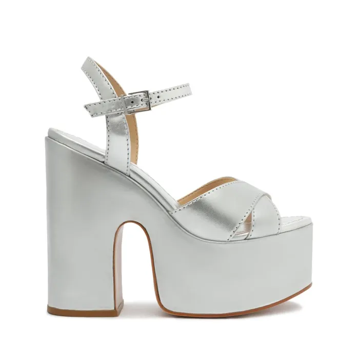 Sandals Keefa Cutout Metallic Leather Sandal Silver Schutz Shoes Platforms