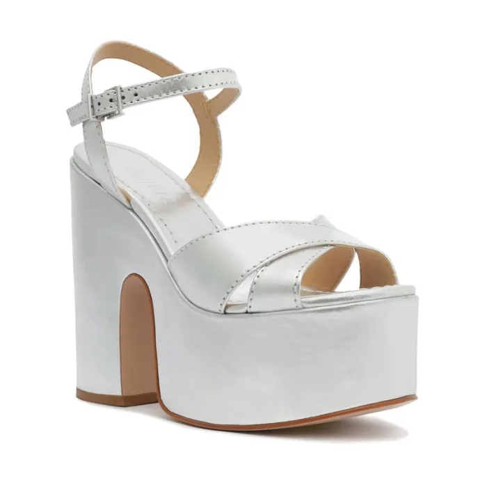 Sandals Keefa Cutout Metallic Leather Sandal Silver Schutz Shoes Platforms Sandals Keefa Cutout Metallic Leather Sandal Silver Schutz Shoes Platforms