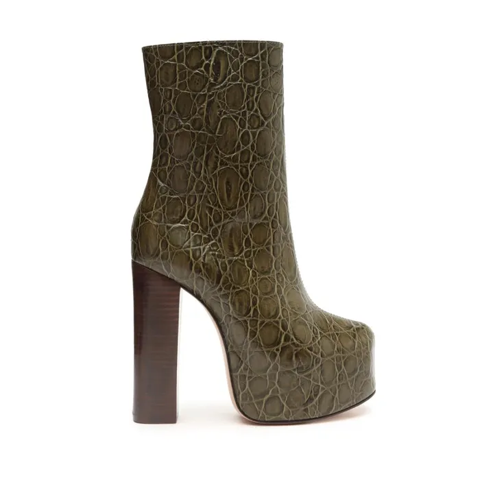 Sandals Leighton CrocodileEmbossed Leather Bootie Military Green Schutz Shoes Platforms