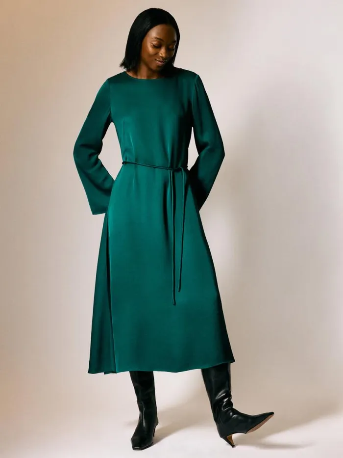 Satin Back Crepe Dress Green Women Jigsaw Party