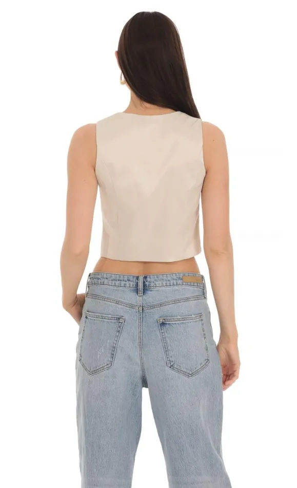 Satin Button Vest Top Cream Women LUCY IN THE SKY Tops Satin Button Vest Top Cream Women LUCY IN THE SKY Tops