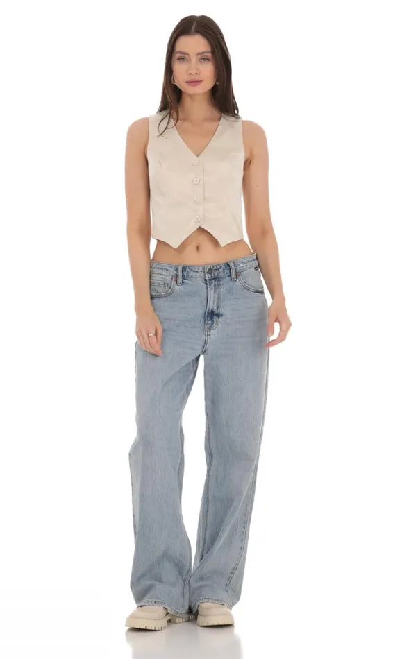 Satin Button Vest Top Cream Women LUCY IN THE SKY Tops Satin Button Vest Top Cream Women LUCY IN THE SKY Tops