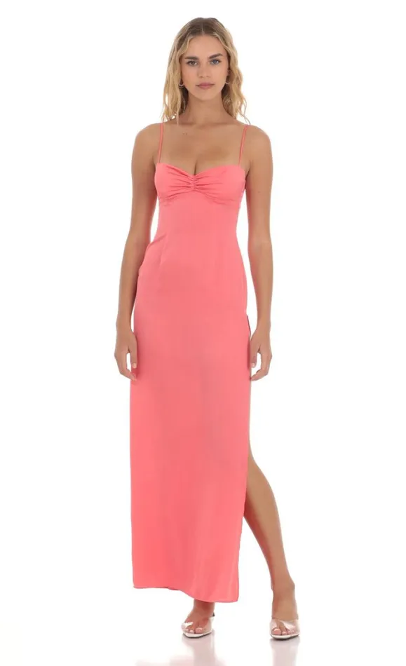 Satin Cinched Maxi Dress Coral Women LUCY IN THE SKY Maxi Dresses