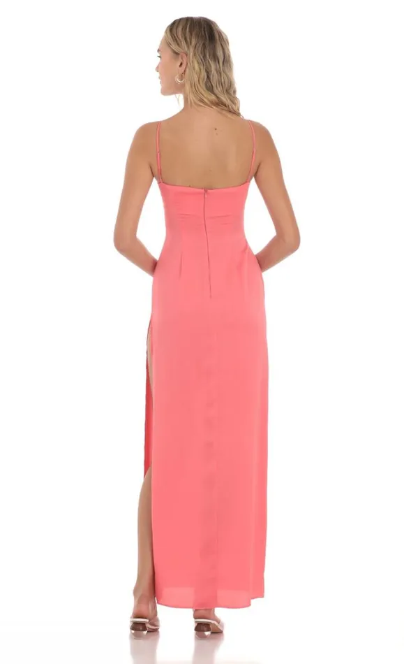 Satin Cinched Maxi Dress Coral Women LUCY IN THE SKY Maxi Dresses Satin Cinched Maxi Dress Coral Women LUCY IN THE SKY Maxi Dresses