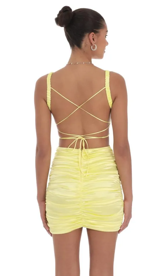Satin Cutout Bodycon Dress Yellow Women LUCY IN THE SKY Mini Dresses Satin Cutout Bodycon Dress Yellow Women LUCY IN THE SKY Mini Dresses