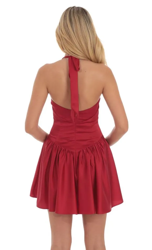 Satin Halter Aline Dress Red Women LUCY IN THE SKY Mini Dresses Satin Halter Aline Dress Red Women LUCY IN THE SKY Mini Dresses