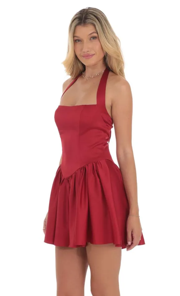 Satin Halter Aline Dress Red Women LUCY IN THE SKY Mini Dresses Satin Halter Aline Dress Red Women LUCY IN THE SKY Mini Dresses