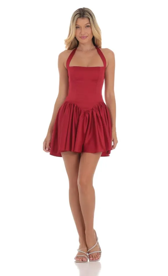 Satin Halter Aline Dress Red Women LUCY IN THE SKY Mini Dresses Satin Halter Aline Dress Red Women LUCY IN THE SKY Mini Dresses