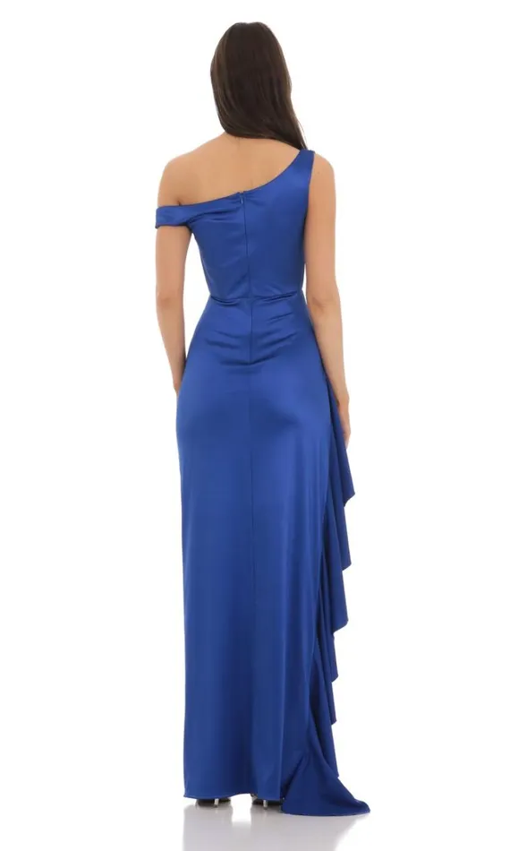 Satin Off Shoulder Maxi Dress Blue Women LUCY IN THE SKY Maxi Dresses Satin Off Shoulder Maxi Dress Blue Women LUCY IN THE SKY Maxi Dresses
