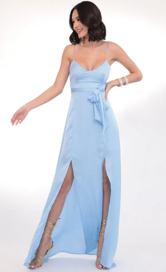 Satin Tie Maxi Sky Blue Women LUCY IN THE SKY Maxi Dresses Satin Tie Maxi Sky Blue Women LUCY IN THE SKY Maxi Dresses