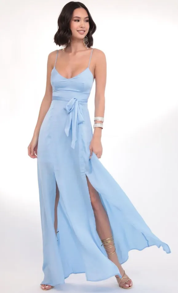 Satin Tie Maxi Sky Blue Women LUCY IN THE SKY Maxi Dresses Satin Tie Maxi Sky Blue Women LUCY IN THE SKY Maxi Dresses