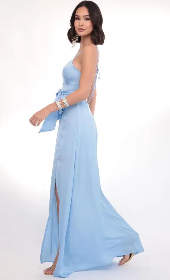 Satin Tie Maxi Sky Blue Women LUCY IN THE SKY Maxi Dresses Satin Tie Maxi Sky Blue Women LUCY IN THE SKY Maxi Dresses