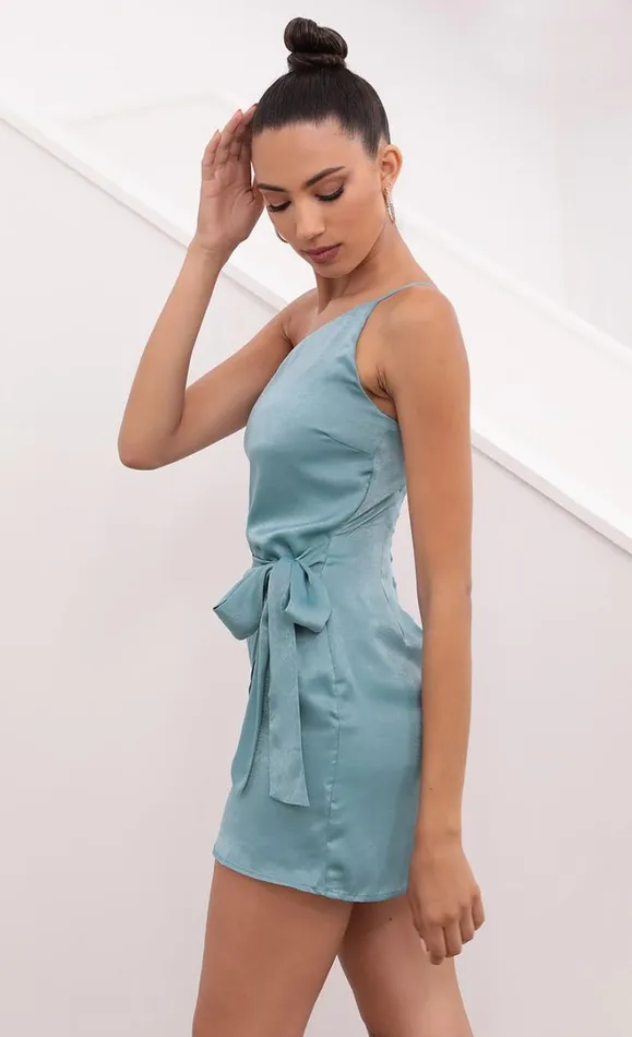 Satin Wrap Dress Sage Women LUCY IN THE SKY Mini Dresses