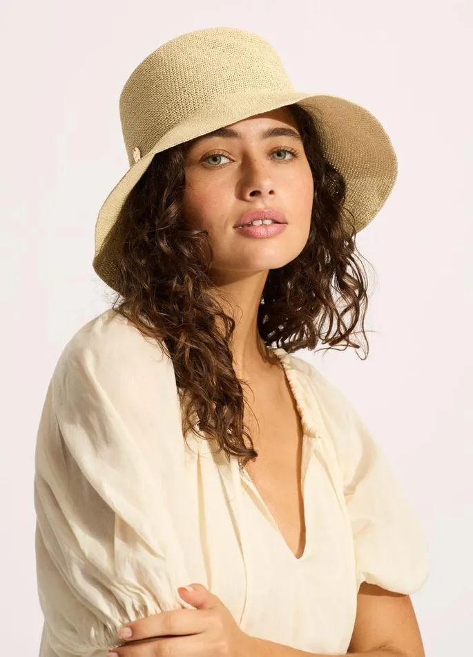 Seafolly Beach Hats Women Packable Raffia Bucket Hat 8211 Natural