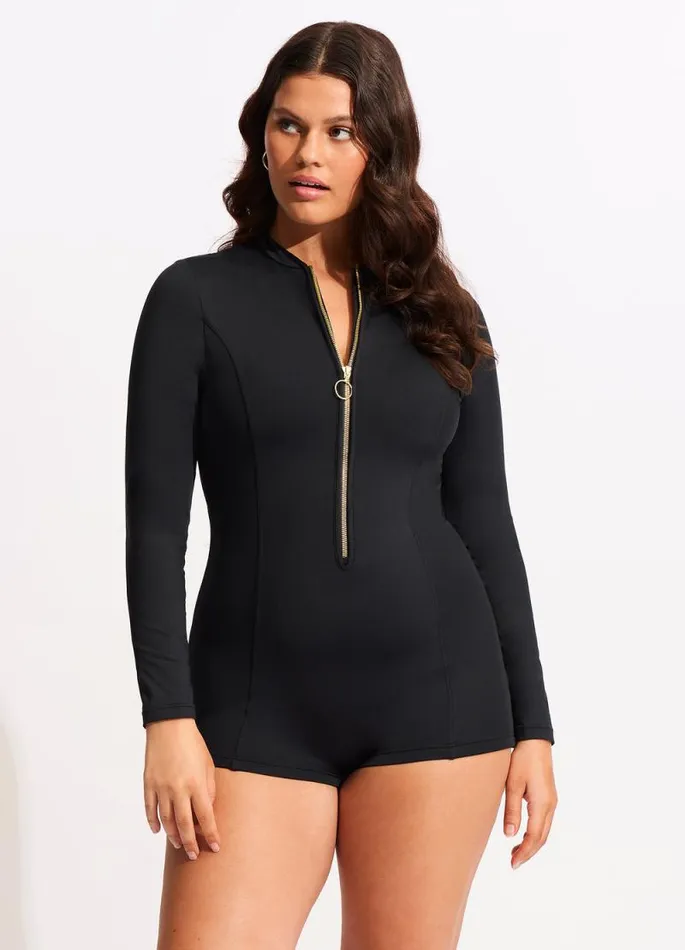 Seafolly Black One Pieces Women Seafolly Collective Boyleg Zip Front Surfsuit 8211 Black Seafolly Black One Pieces Women Seafolly Collective Boyleg Zip Front Surfsuit 8211 Black