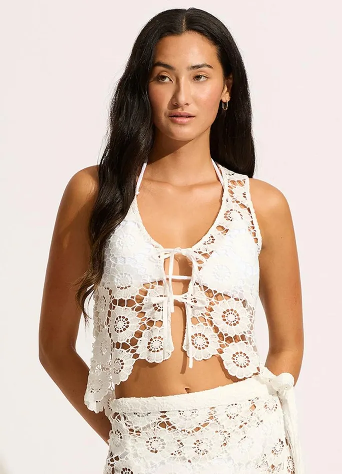 Seafolly Tops Women Secret Garden Tie Front Top 8211 White