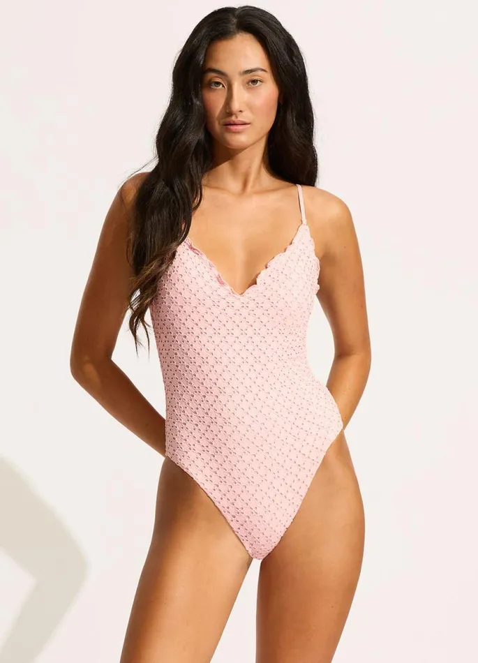 Seafolly V Neck Women Daydreamer V Neck One Piece 8211 Dusty Pink