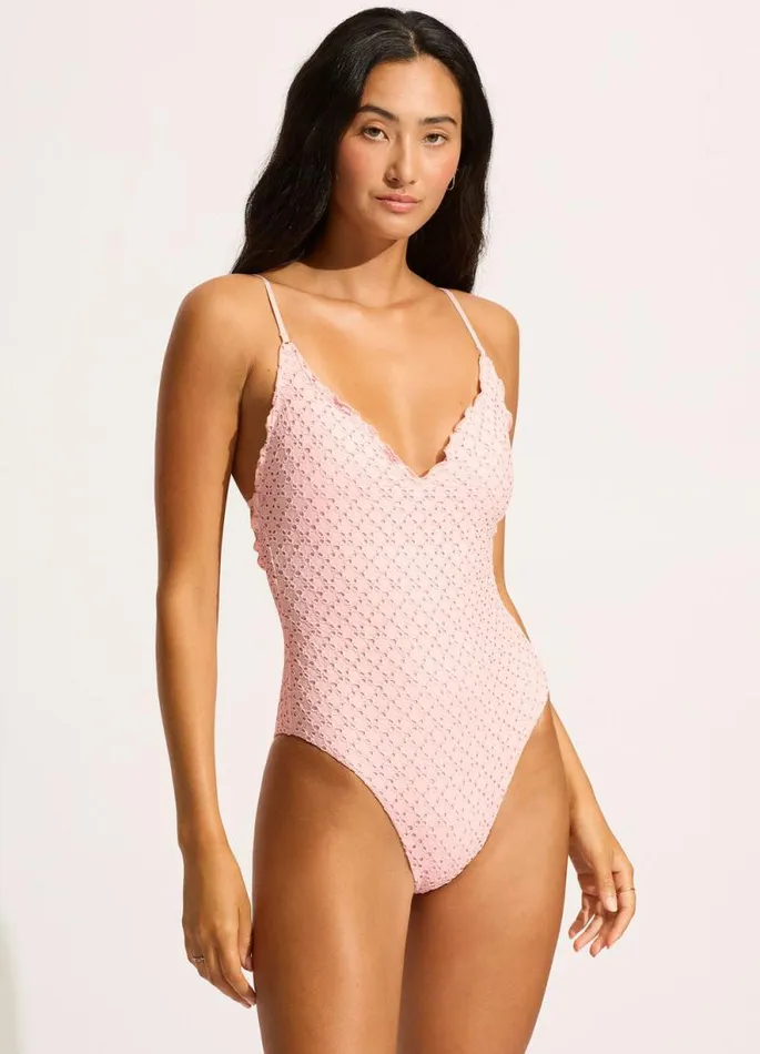 Seafolly V Neck Women Daydreamer V Neck One Piece 8211 Dusty Pink