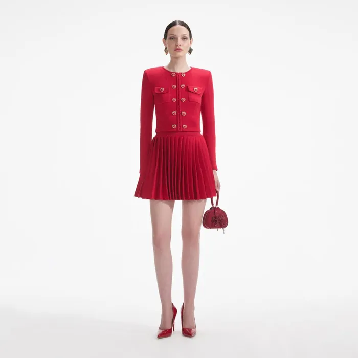 Self Portrait Bottoms Women Red Pleated Knit Mini Skirt