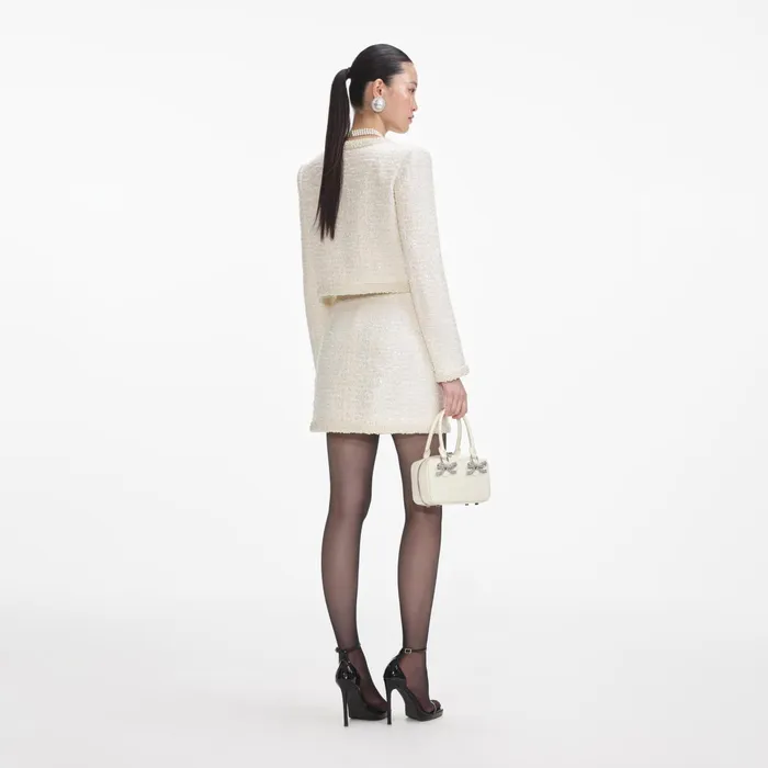 Self Portrait CoOrds Women Cream Boucle Pearl Trim Jacket