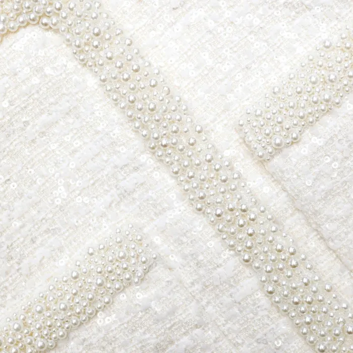 Self Portrait CoOrds Women Cream Boucle Pearl Trim Jacket