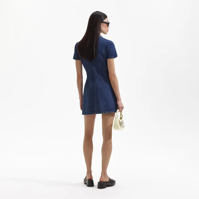 Self Portrait Denim Women Denim Collared Mini Dress