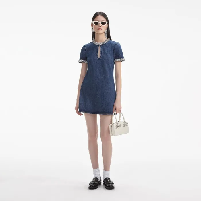 Self Portrait Denim Women Embellished Denim Mini Dress