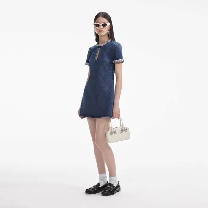 Self Portrait Denim Women Embellished Denim Mini Dress