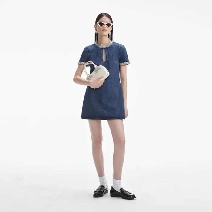 Self Portrait Denim Women Embellished Denim Mini Dress