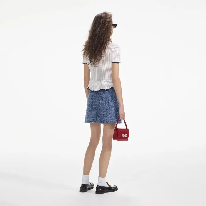 Self Portrait Denim Women Textured Denim Mini Skirt