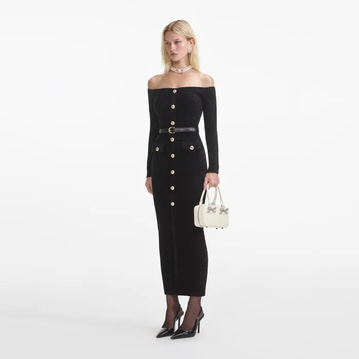 Self Portrait Dresses Women Black Chenille Knit Midi Dress