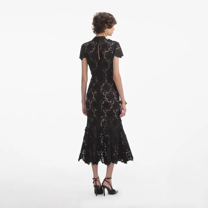 Self Portrait Dresses Women Black Flower Lace Midi Dress Black