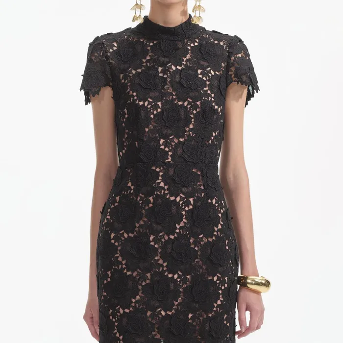 Self Portrait Dresses Women Black Flower Lace Midi Dress Black
