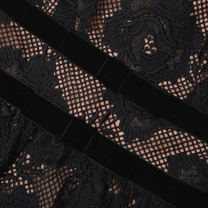 Self Portrait Dresses Women Black Lace Velvet Bow Mini Dress