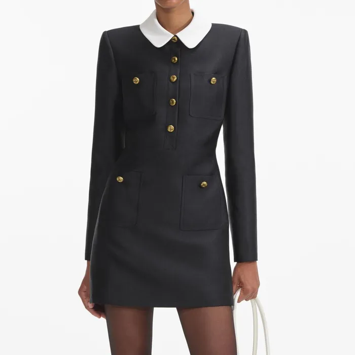 Self Portrait Dresses Women Black Taffeta Contrast Collar Mini Dress