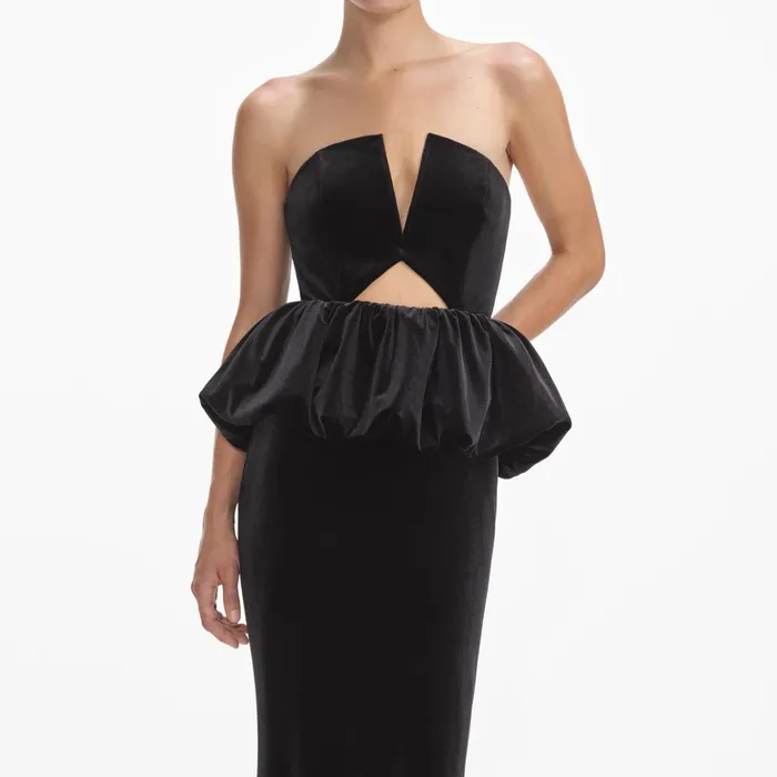 Self Portrait Dresses Women Black Velvet Peplum Maxi Dress